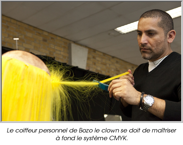 Le coiffeur personnel de Bozo le clown se doit de maîtriser à fond le système CMYK.