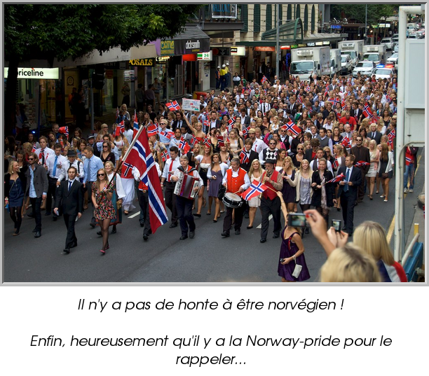 Il n'y a pas de honte à être norvégien !

Enfin, heureusement qu'il y a la Norway-pride pour le rappeler...