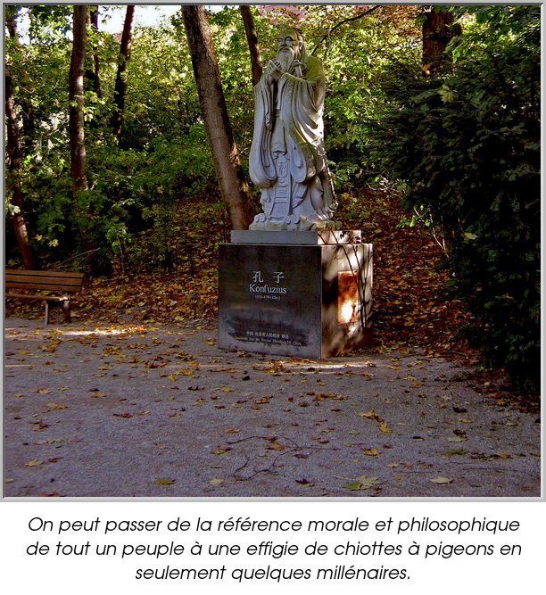 On peut passer de la référence morale et philosophique de tout un peuple à une effigie de chiottes à pigeons en seulement quelques millénaires.