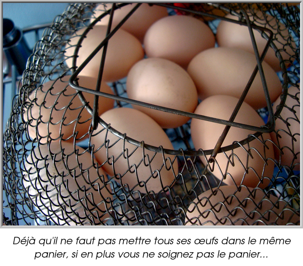 Déjà qu'il ne faut pas mettre tous ses œufs dans le même panier, si en plus vous ne soignez pas le panier...