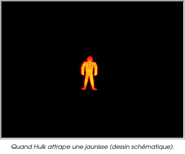 Quand Hulk attrape une jaunisse (dessin schématique).